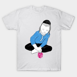 Boy spinning dreidel on Hanukkah T-Shirt